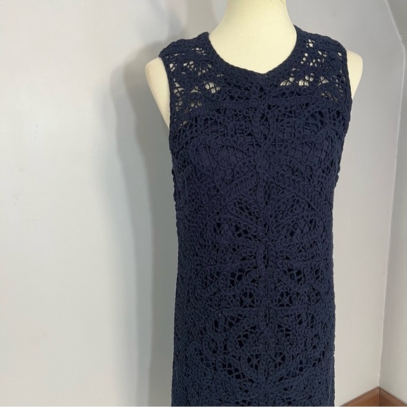Brooks Brothers Crochet Cotton Midi Dress Preppy Career Business Blue Minimalist - Picture 8 of 13